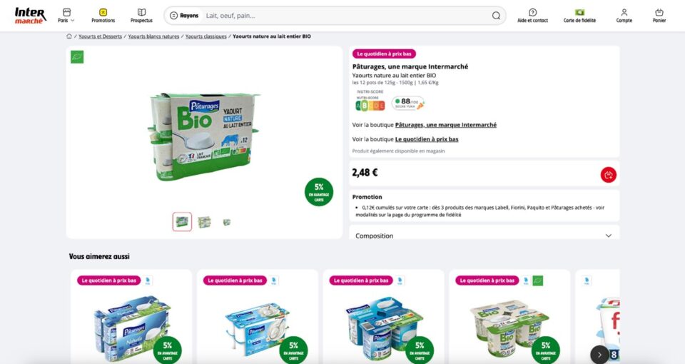 Intermarché affiche la notation Yuka de ses MDD sur son drive